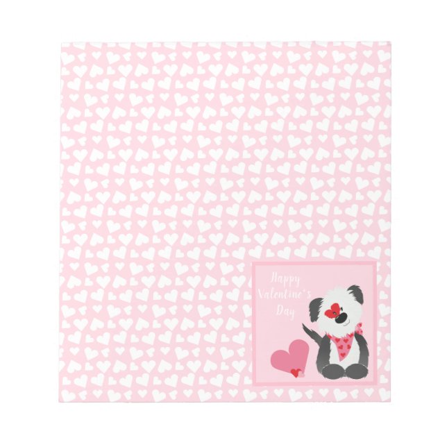 Happy Valentines Day Puppy Hearts Pink Notepad (Front)