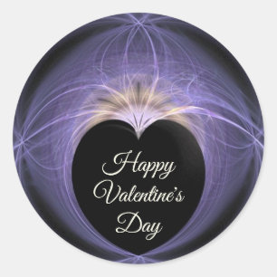 Happy Valentine's Day Purple Gold Heart Fractal  Classic Round Sticker