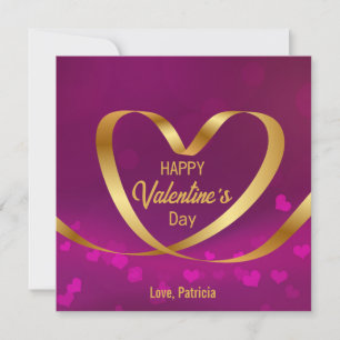 Happy Valentine's Day Purple Heart Gold Ribbon Holiday Card