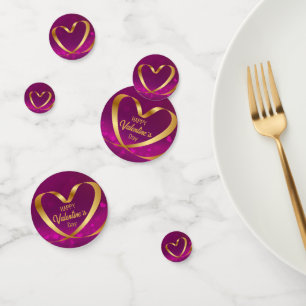 Happy Valentine's Day Purple Heart Ribbon Gold Confetti