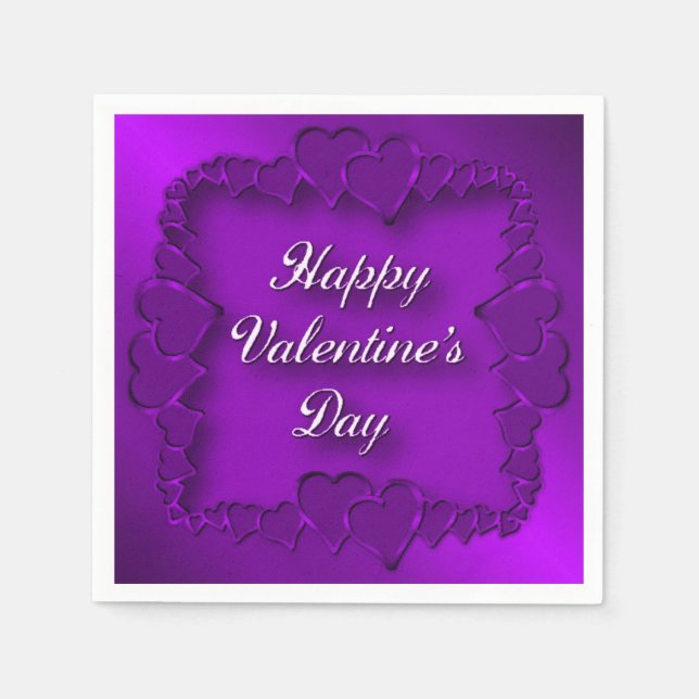 Happy Valentine's Day Purple Hearts Napkins (Front)