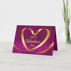 Happy Valentine's Day Purple Ribbon Heart Gold Holiday Card
