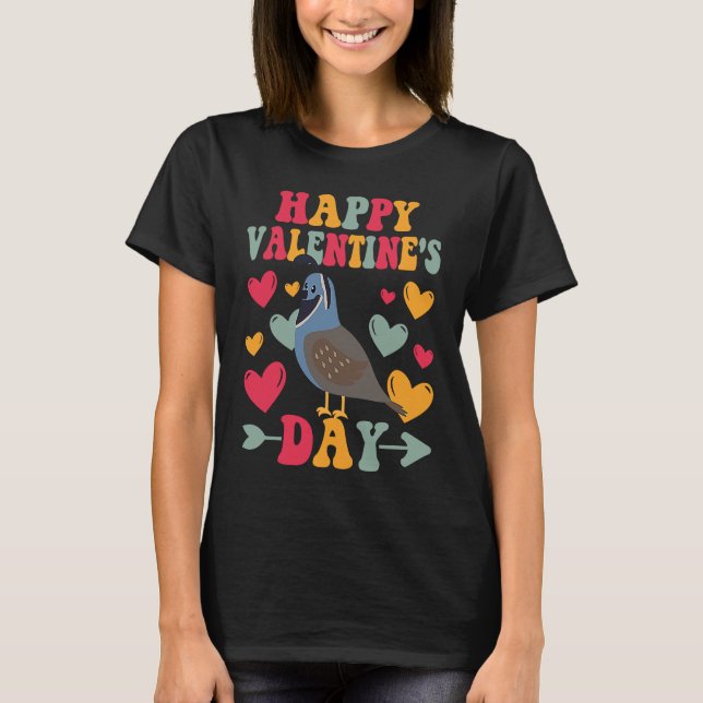 Happy Valentines Day Quail Heart Love Groovy T-Shirt (Front)