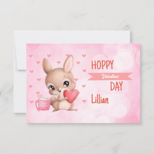 Happy Valentine's Day Rabbit Hearts Personalise  Card (Front)