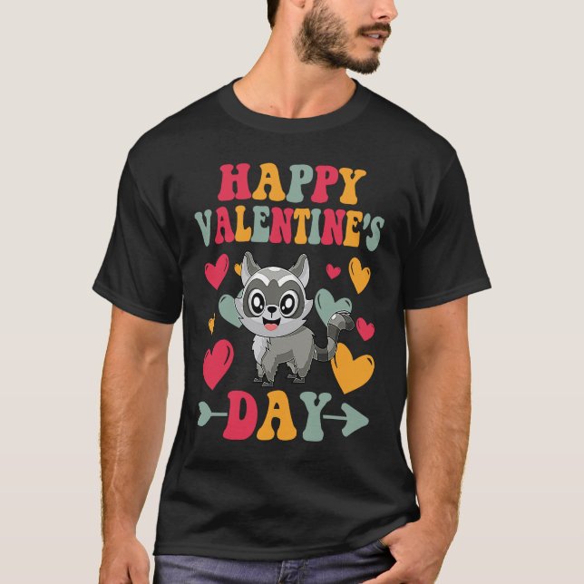 Happy Valentines Day Raccoon Heart Love Groovy T-Shirt (Front)