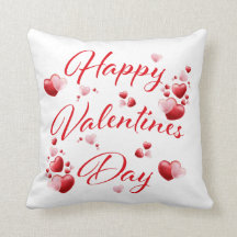 Happy Valentines Day Red and Pink Hearts Pillow