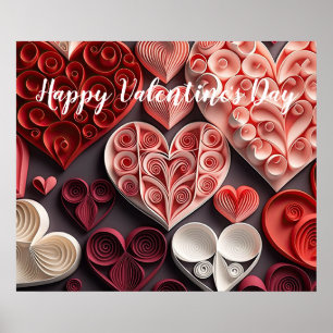 Happy Valentine's Day Red and Pink Hearts Poster