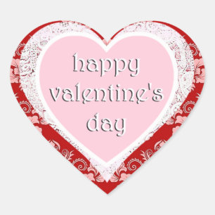Happy Valentine's Day Red and Pink Vintage Heart Sticker
