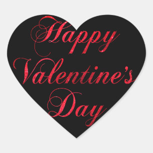 HAPPY VALENTINE's DAY Red Black Glitter Heart Heart Sticker