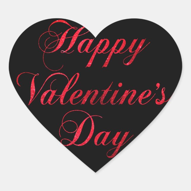 HAPPY VALENTINE's DAY Red Black Glitter Heart Heart Sticker (Front)