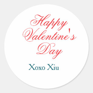 Happy Valentine's day red blue xoxo love name  Classic Round Sticker