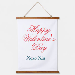Happy Valentine's day red blue xoxo love name  Hanging Tapestry