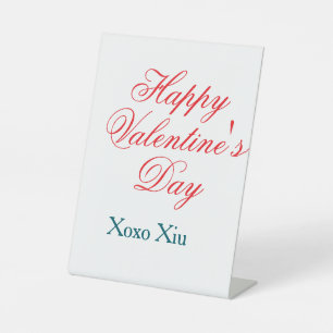 Happy Valentine's day red blue xoxo love name Pedestal Sign