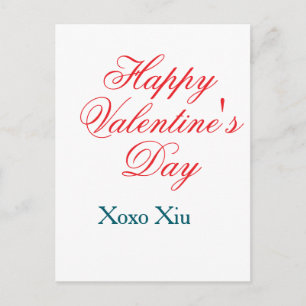 Happy Valentine's day red blue xoxo love name Postcard