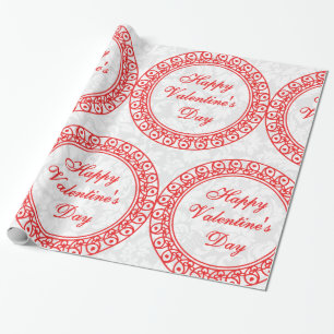 Happy Valentines Day Red Circles & Lace Wrapping Paper