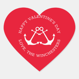 Happy Valentine's Day red custom nautical anchors Heart Sticker
