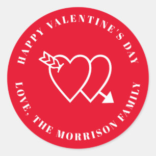 Happy Valentine's Day red cute hearts custom text Classic Round Sticker