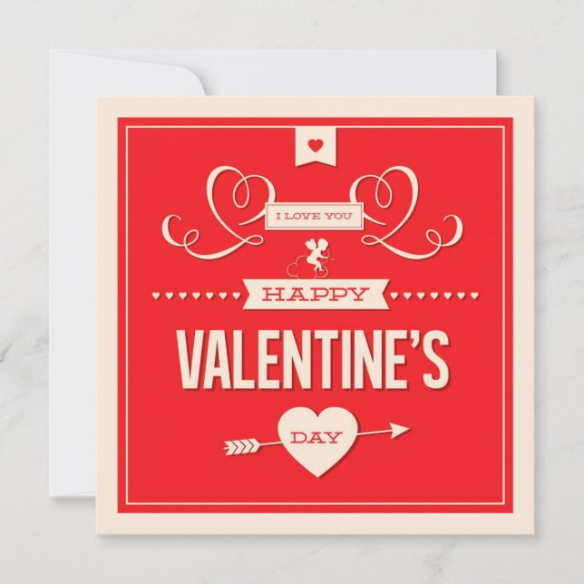 Happy Valentine's Day Red Flat Card (Front)