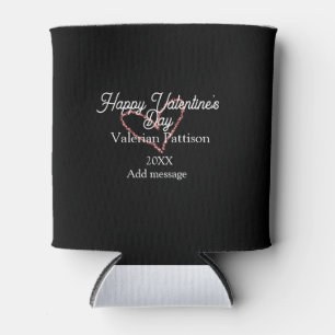 Happy Valentine's day red glitter heart black name Can Cooler