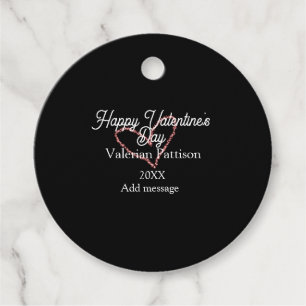 Happy Valentine's day red glitter heart black name Favour Tags