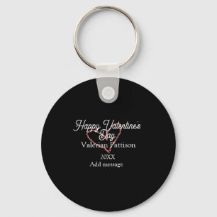 Happy Valentine's day red glitter heart black name Key Ring