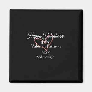 Happy Valentine's day red glitter heart black name Magnet