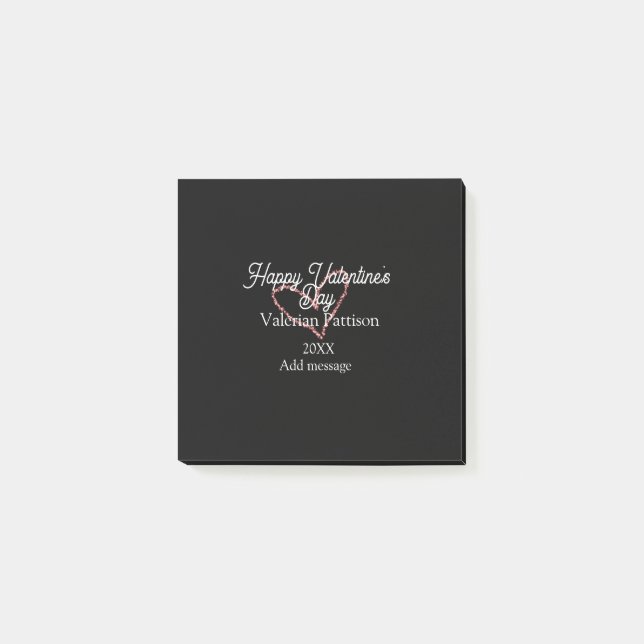 Happy Valentine's day red glitter heart black name Post-it Notes (Front)