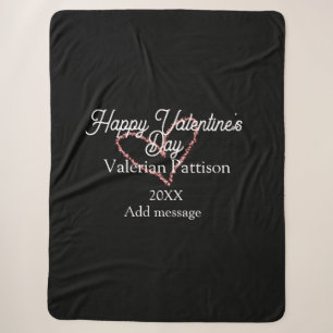 Happy Valentine's day red glitter heart black name Sherpa Blanket