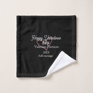 Happy Valentine's day red glitter heart black name Wash Cloth