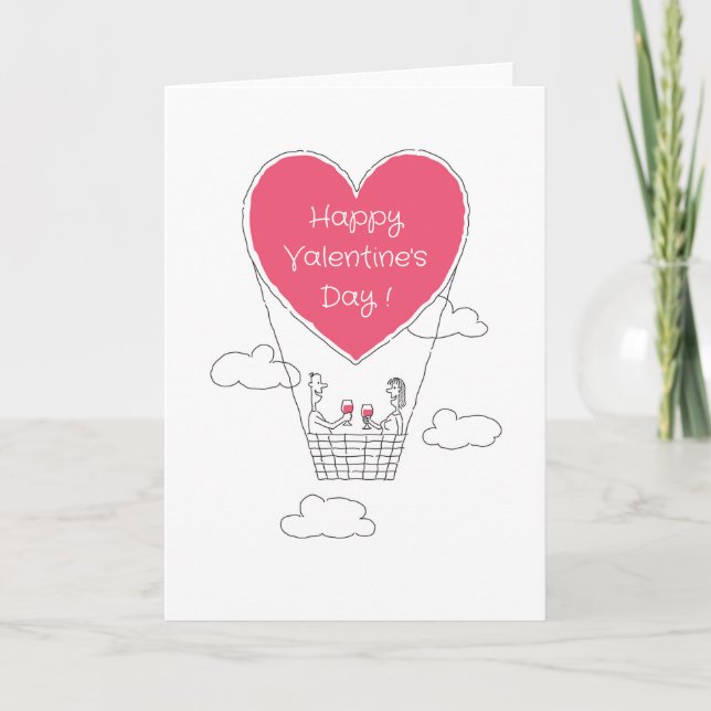 Happy Valentine's Day Red Heart Balloon Couple Card (Front)