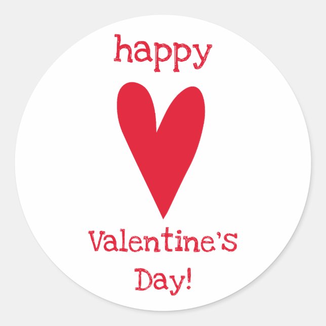 Happy Valentine's Day! Red Heart  Classic Round Sticker (Front)
