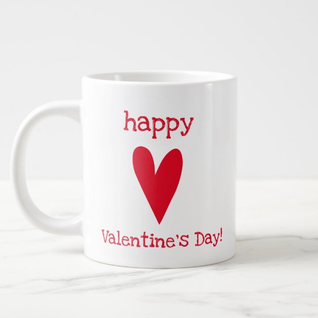 Happy Valentine's Day! Red Heart Large Coffee Mug (Left)