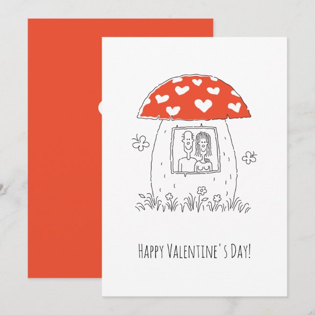 Happy Valentine's Day Red Heart Mushroom Lovers Holiday Card (Front/Back)