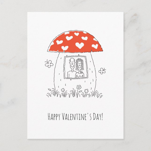 Happy Valentine's Day Red Heart Mushroom Lovers Postcard (Front)