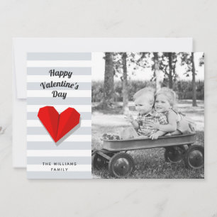 Happy Valentine's Day Red Heart Origami Photo Holiday Card