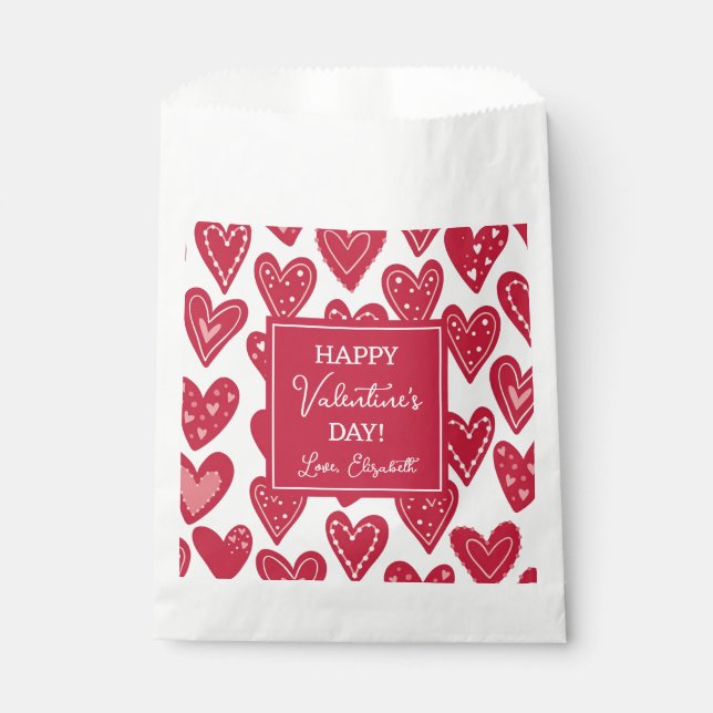 Happy Valentines Day Red Heart Pattern Favour Bags (Front)