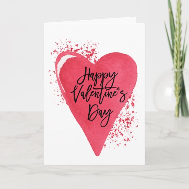 Happy Valentine's Day Red Heart Personalised Holiday Card (Front)