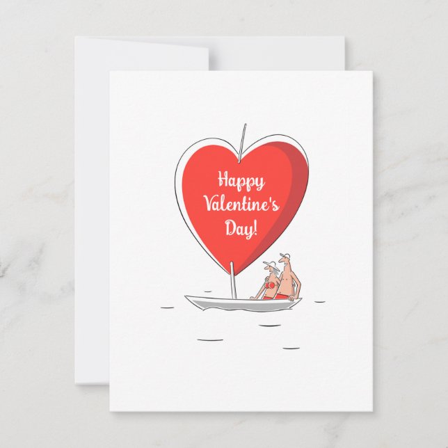 Happy Valentine's Day Red Heart Sailboat Lovers Holiday Card (Front)