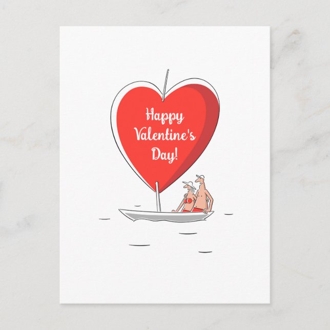 Happy Valentine's Day Red Heart Sailboat Lovers Holiday Postcard (Front)