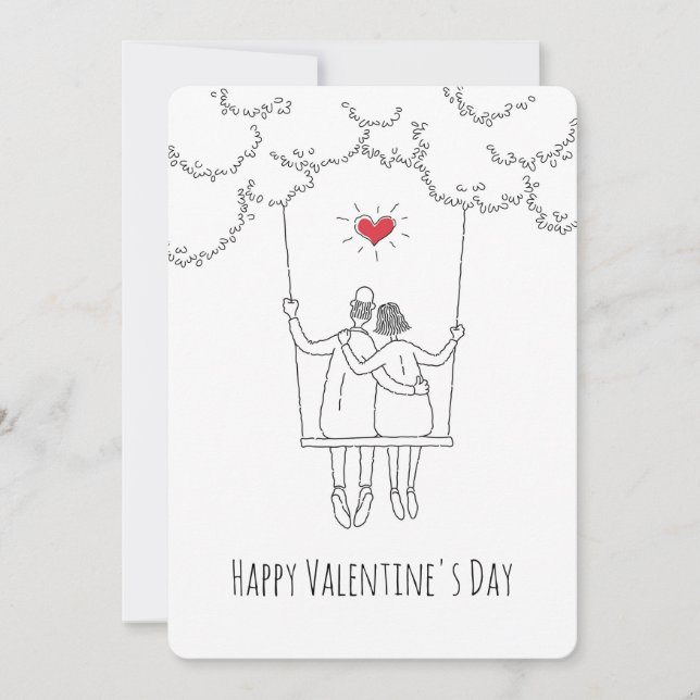 Happy Valentine's Day Red Heart Swing Lovers Holiday Card (Front)