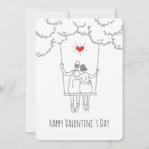 Happy Valentine's Day Red Heart Swing Lovers Holiday Card