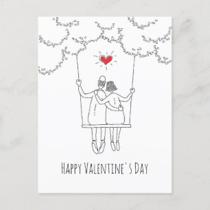 Happy Valentine's Day Red Heart Swing Lovers Holiday Postcard