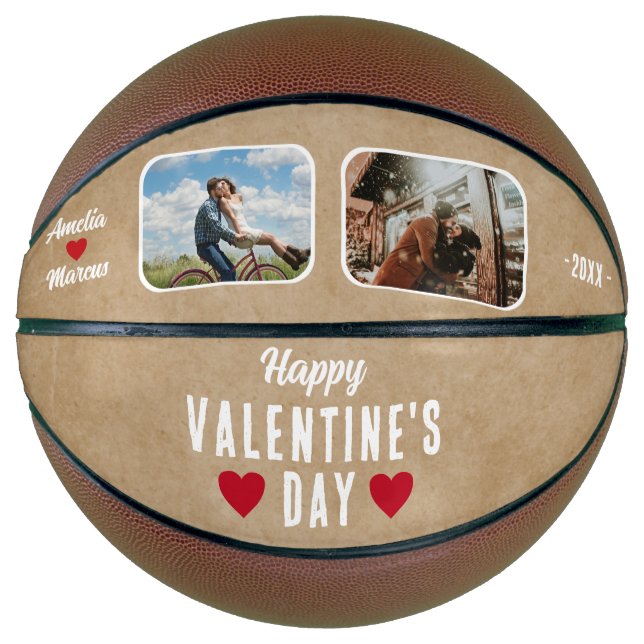 Happy Valentine's Day Red Hearts 2 Photos Basketball (Front)