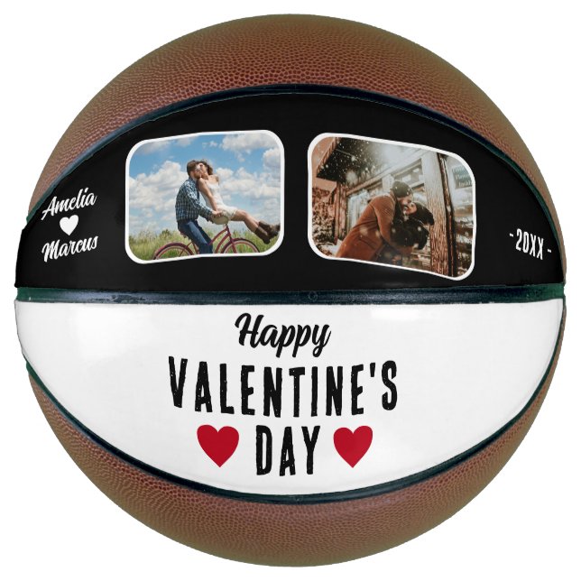 Happy Valentine's Day Red Hearts 2 Photos Basketball (Front)