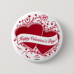Happy Valentine's Day! Red Hearts 6 Cm Round Badge