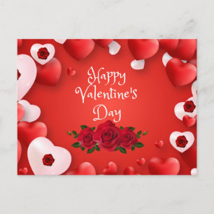 Happy Valentine's Day Red Hearts and Roses  Postcard