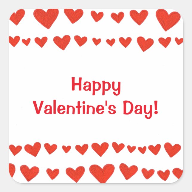 Happy Valentines Day Red Hearts Border Stickers (Front)