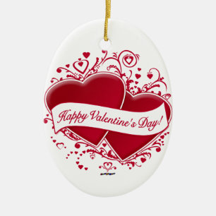 Happy Valentine's Day! Red Hearts Ceramic Tree Decoration