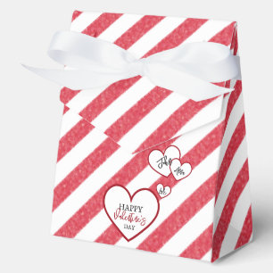 Happy Valentine's Day Red Hearts Chalk Stripes Favour Box