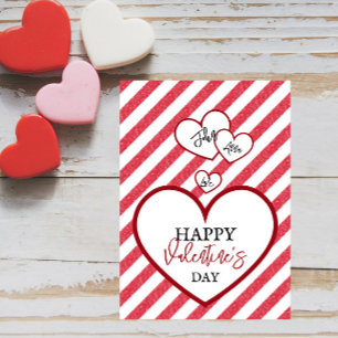 Happy Valentine's Day Red Hearts Chalk Stripes Holiday Card